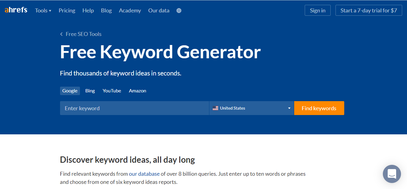 Ahrefs Free Keyword Generator Tool 