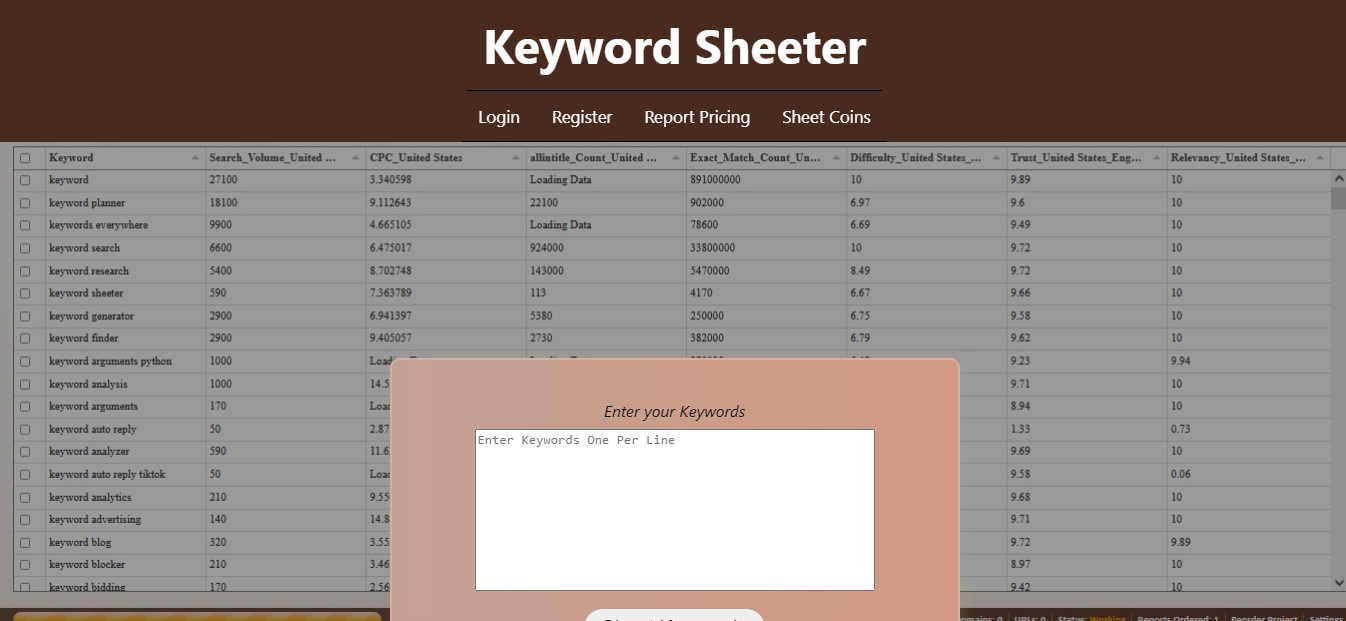 Keyword Sheeter