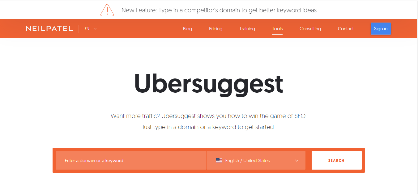 Ubersuggest Free Keyword Tool