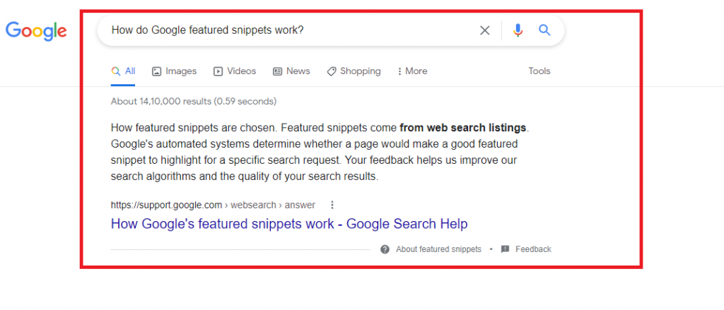 Google feature snippet