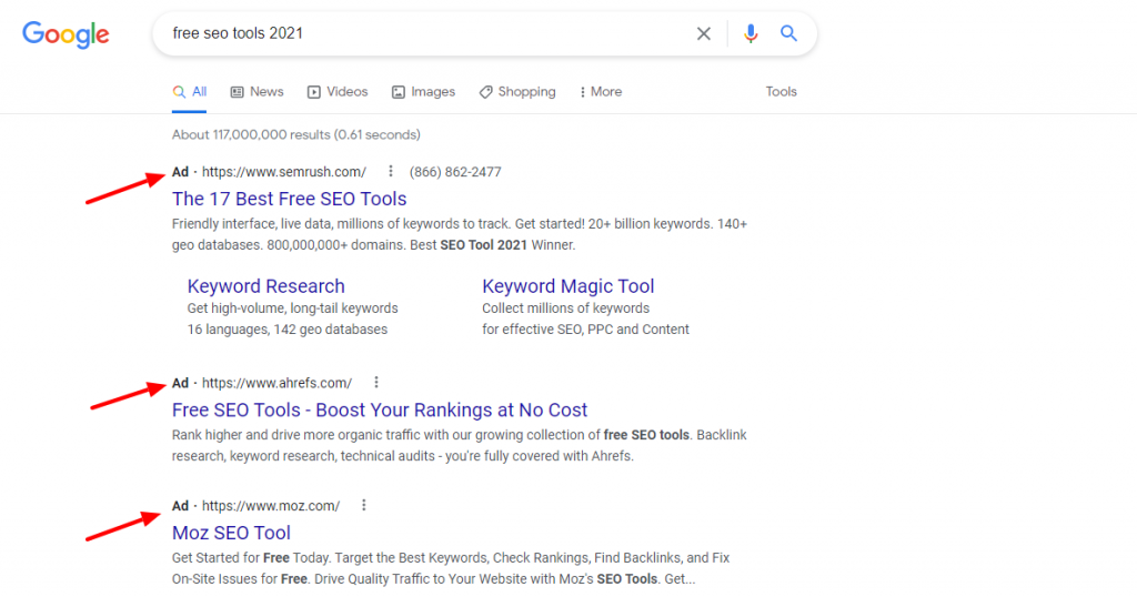 free seo tools - google ads