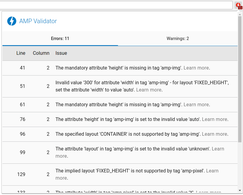 AMP Validator Chrome Extension