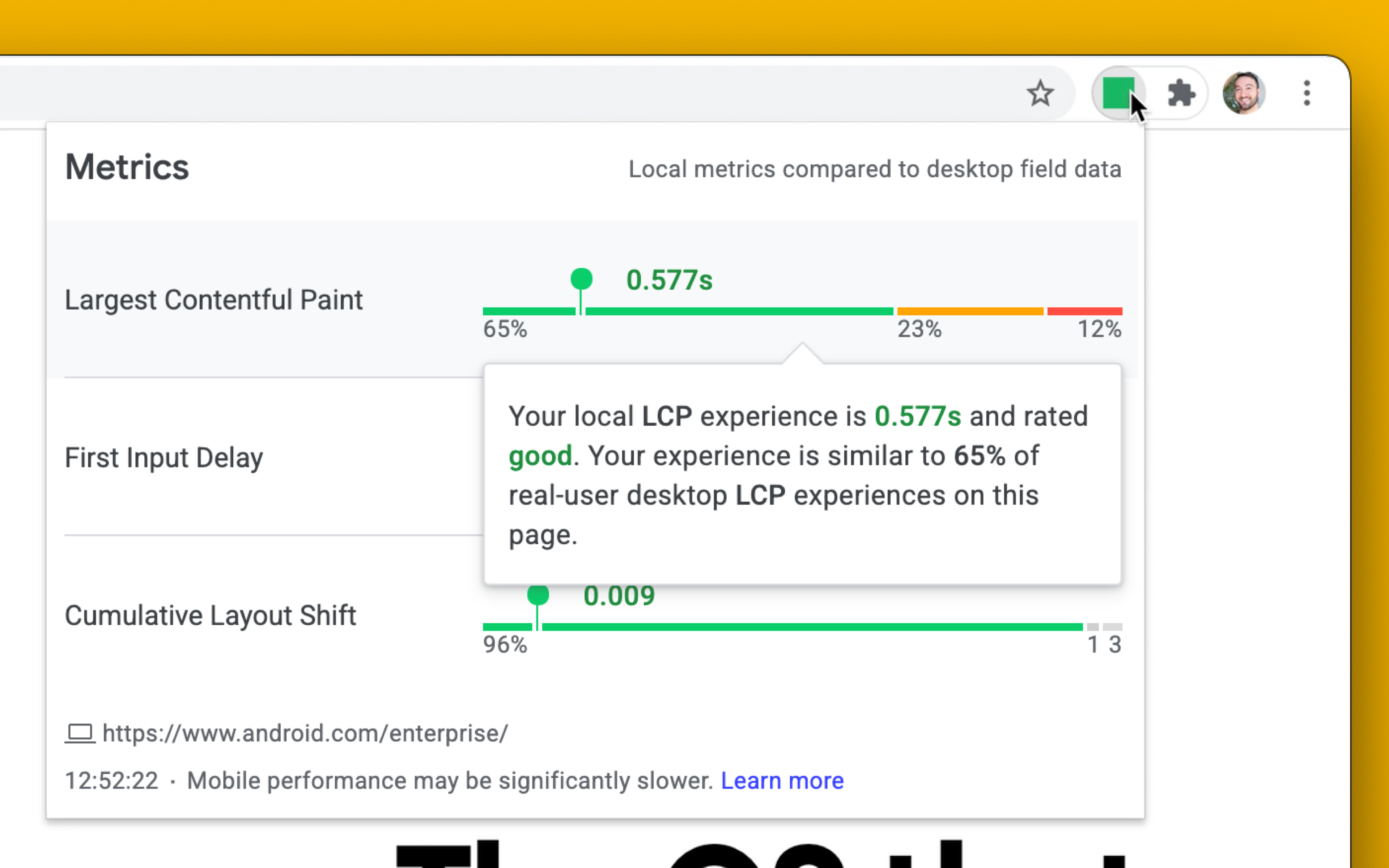 Core Web Vitals Extension