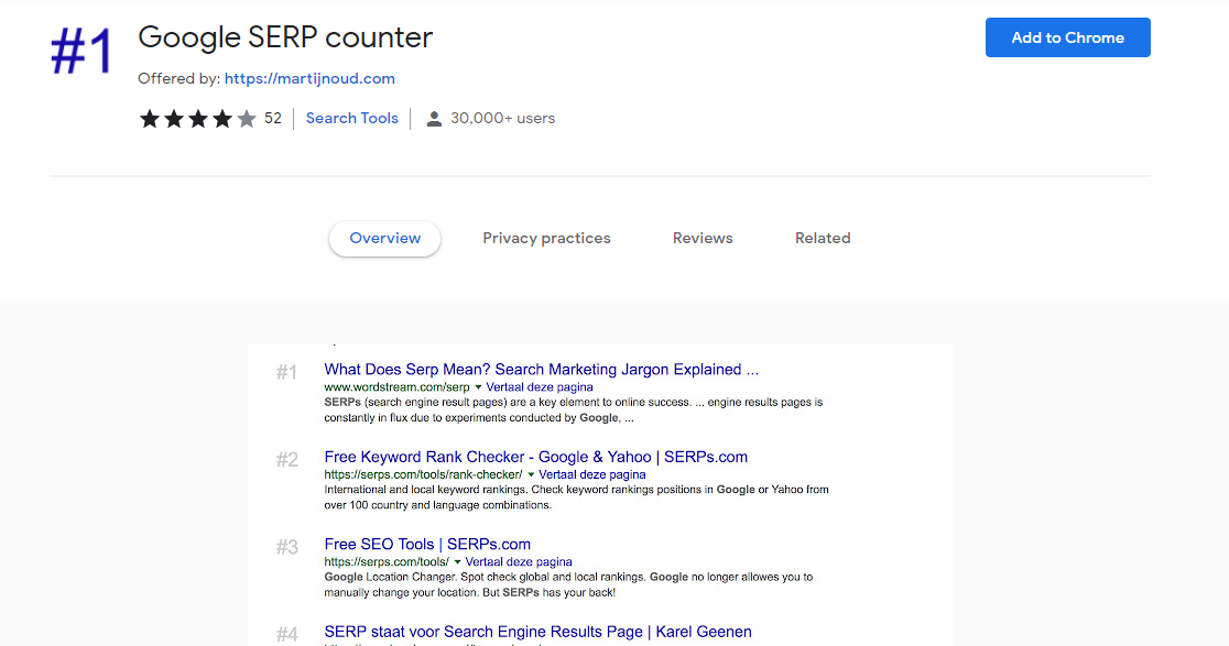 Google SERP counter extension